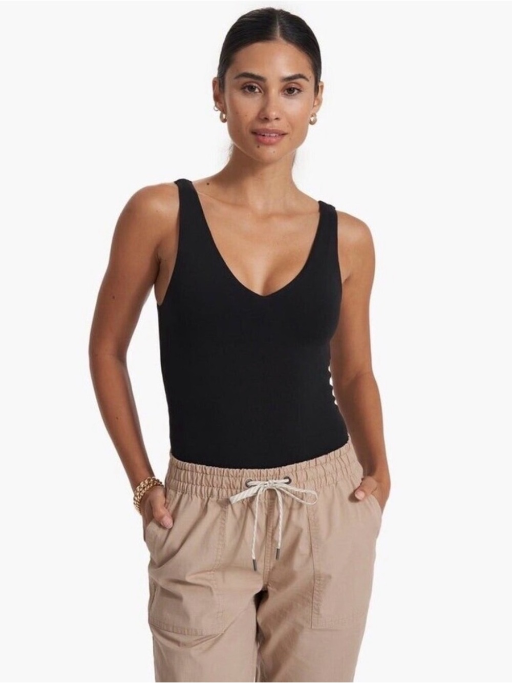 Vuori Halo Black V-Neck Bodysuit